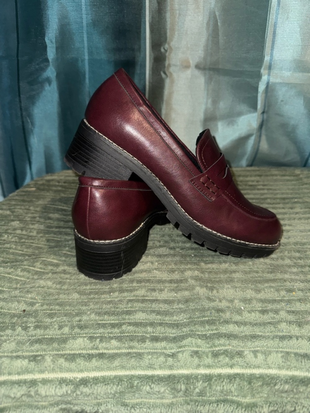Women's Burgundy Penny Loafers with Chunky Heel